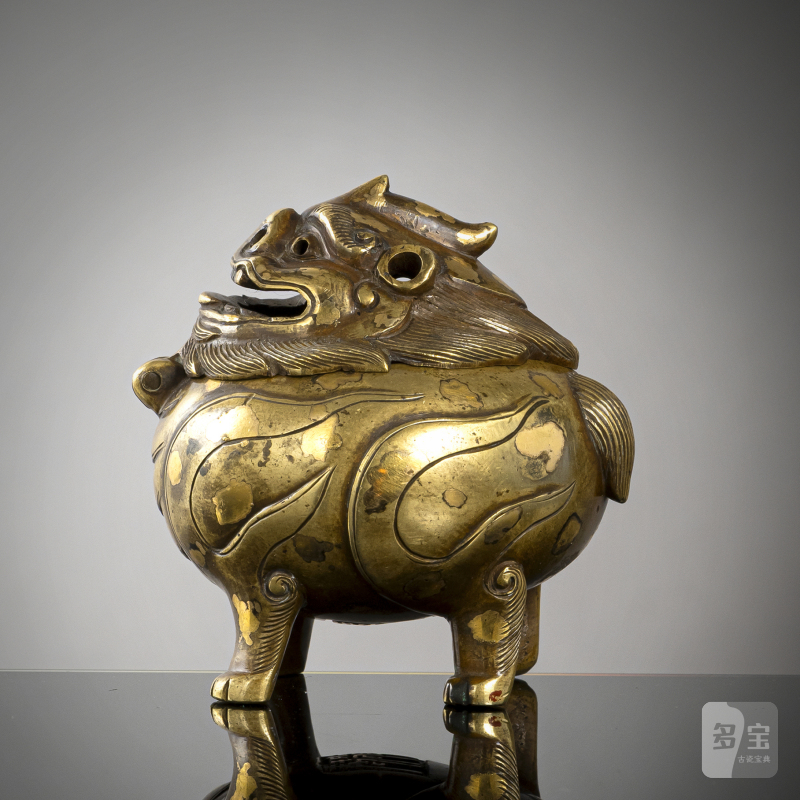 A small gold-splashed bronze censer in the shape of a Luduan - 图2